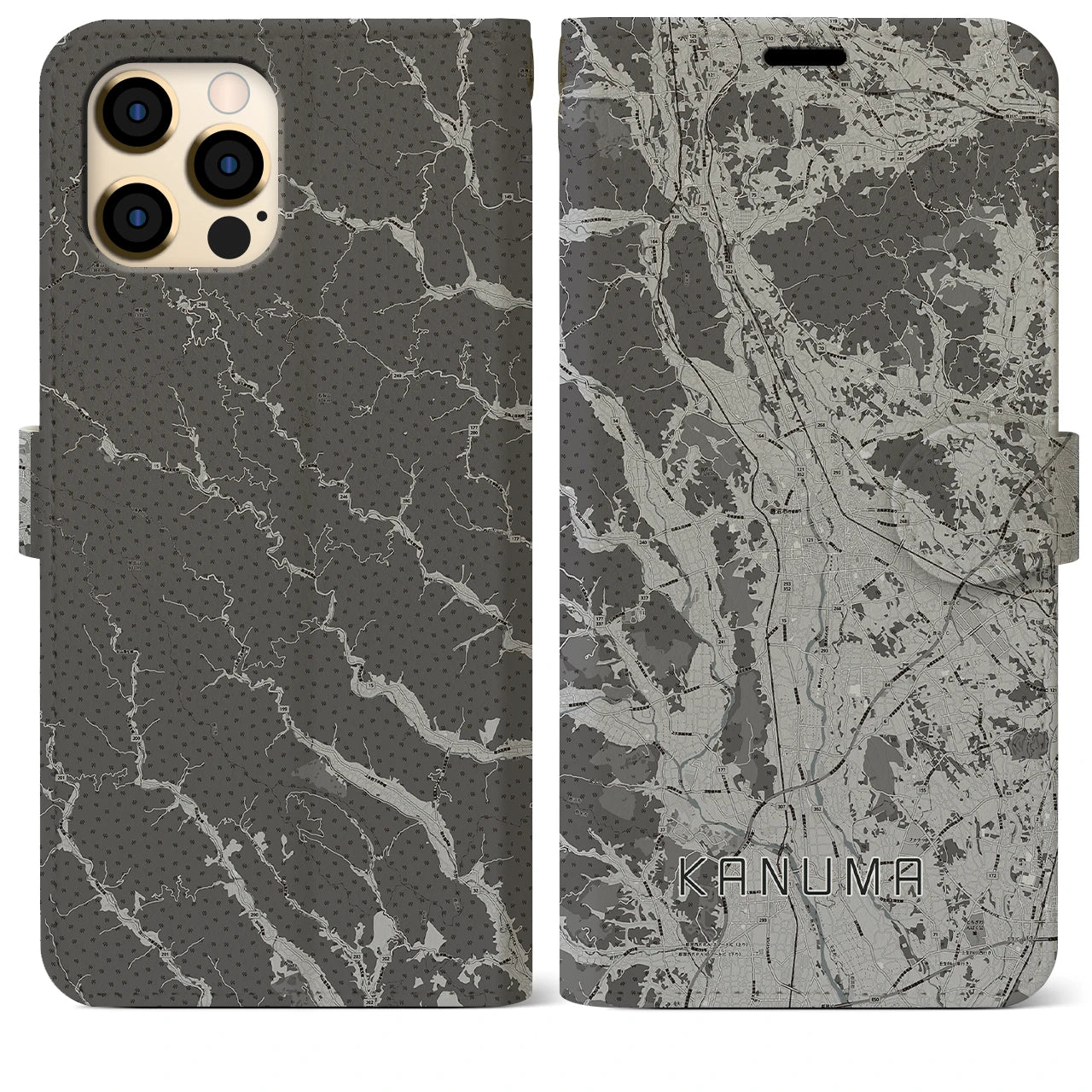 【鹿沼(栃木県)】地図柄iPhoneケース(手帳タイプ)モノトーン・iPhone 12 Pro Max 用