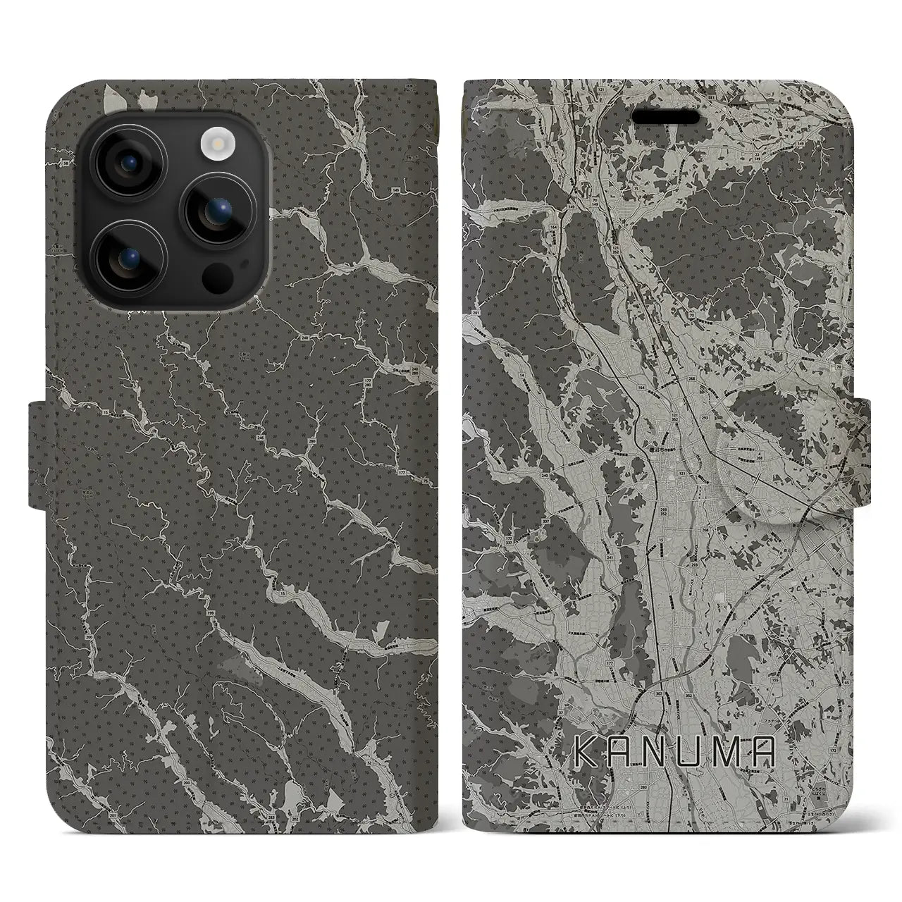 【鹿沼(栃木県)】地図柄iPhoneケース(手帳タイプ)モノトーン・iPhone 16 用