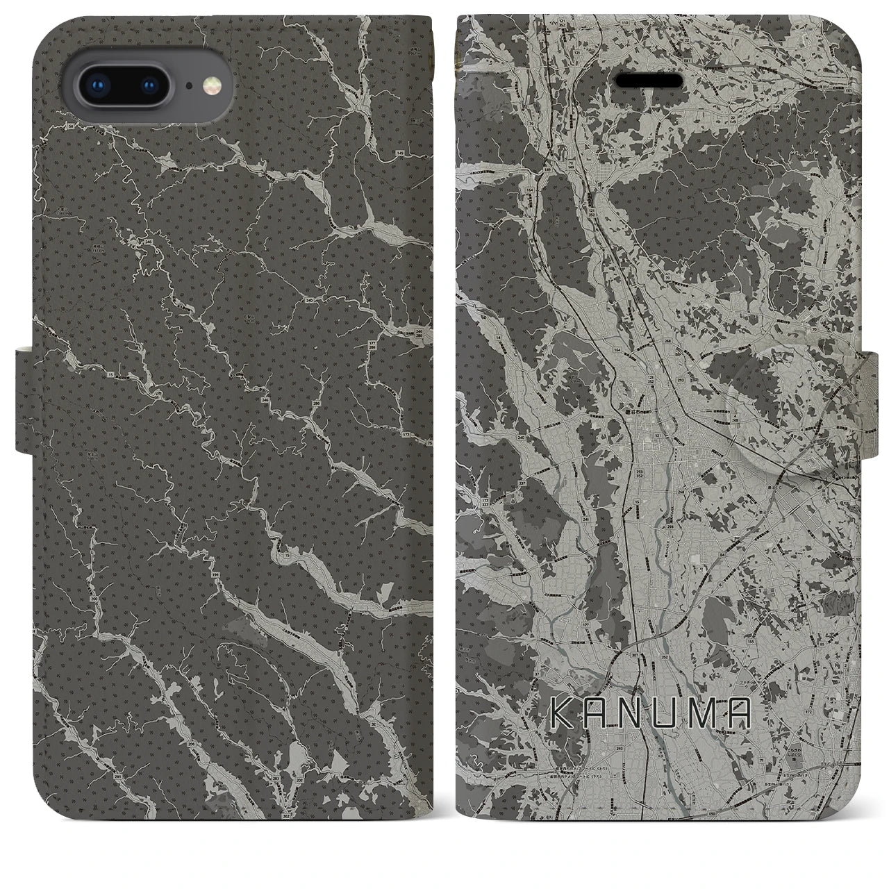 【鹿沼(栃木県)】地図柄iPhoneケース(手帳タイプ)モノトーン・iPhone 8Plus /7Plus / 6sPlus / 6Plus 用