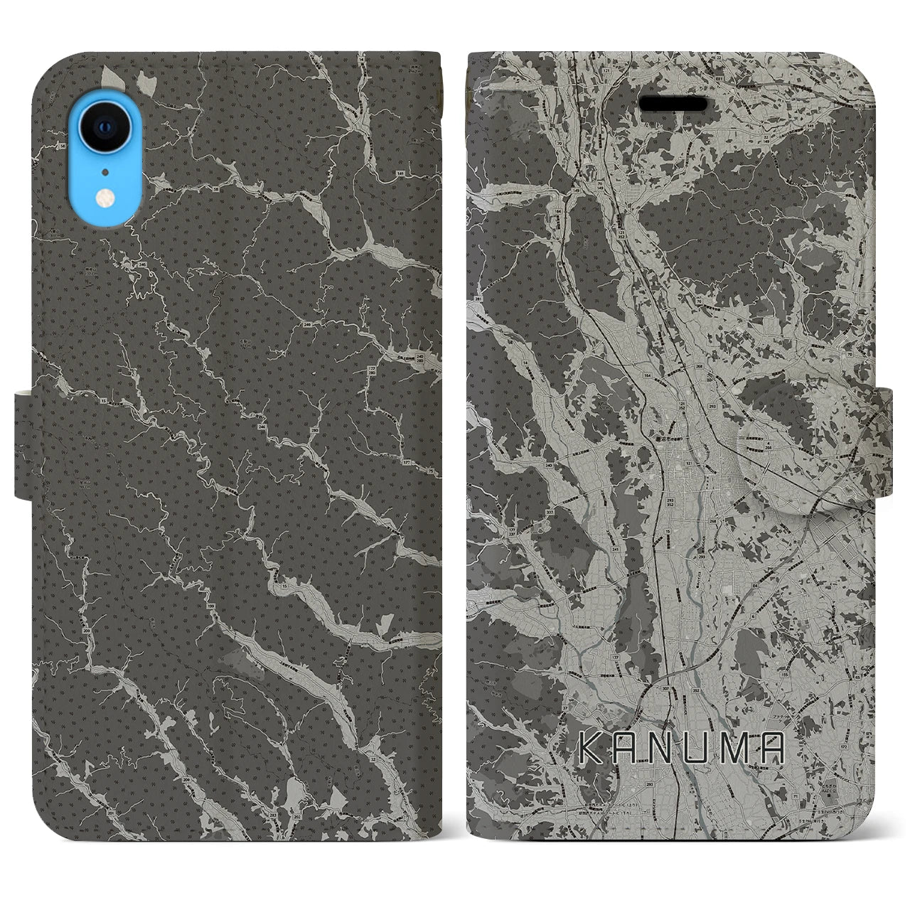 【鹿沼(栃木県)】地図柄iPhoneケース(手帳タイプ)モノトーン・iPhone XR 用