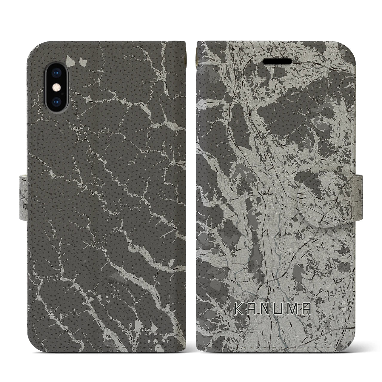 【鹿沼(栃木県)】地図柄iPhoneケース(手帳タイプ)モノトーン・iPhone XS / X 用