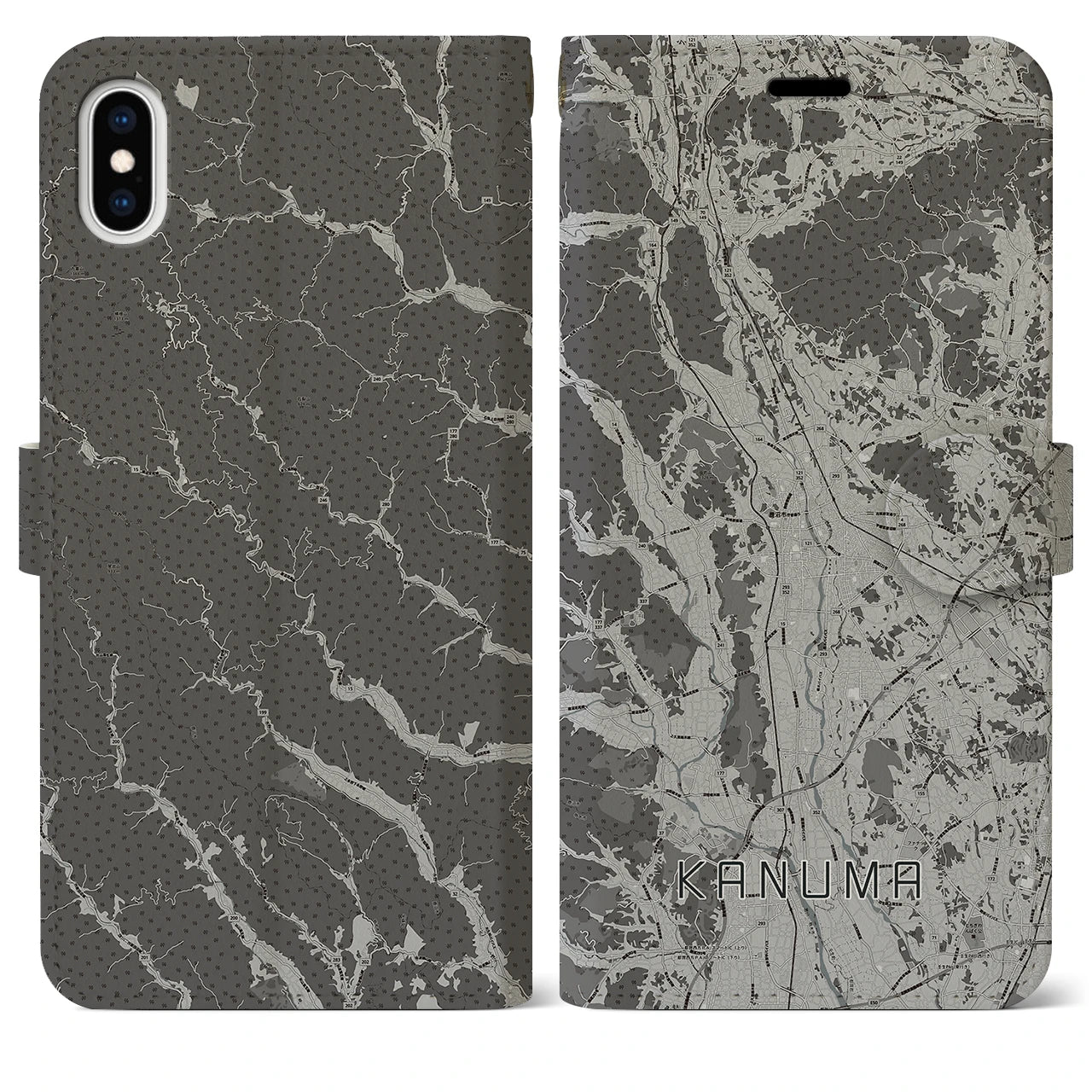 【鹿沼(栃木県)】地図柄iPhoneケース(手帳タイプ)モノトーン・iPhone XS Max 用