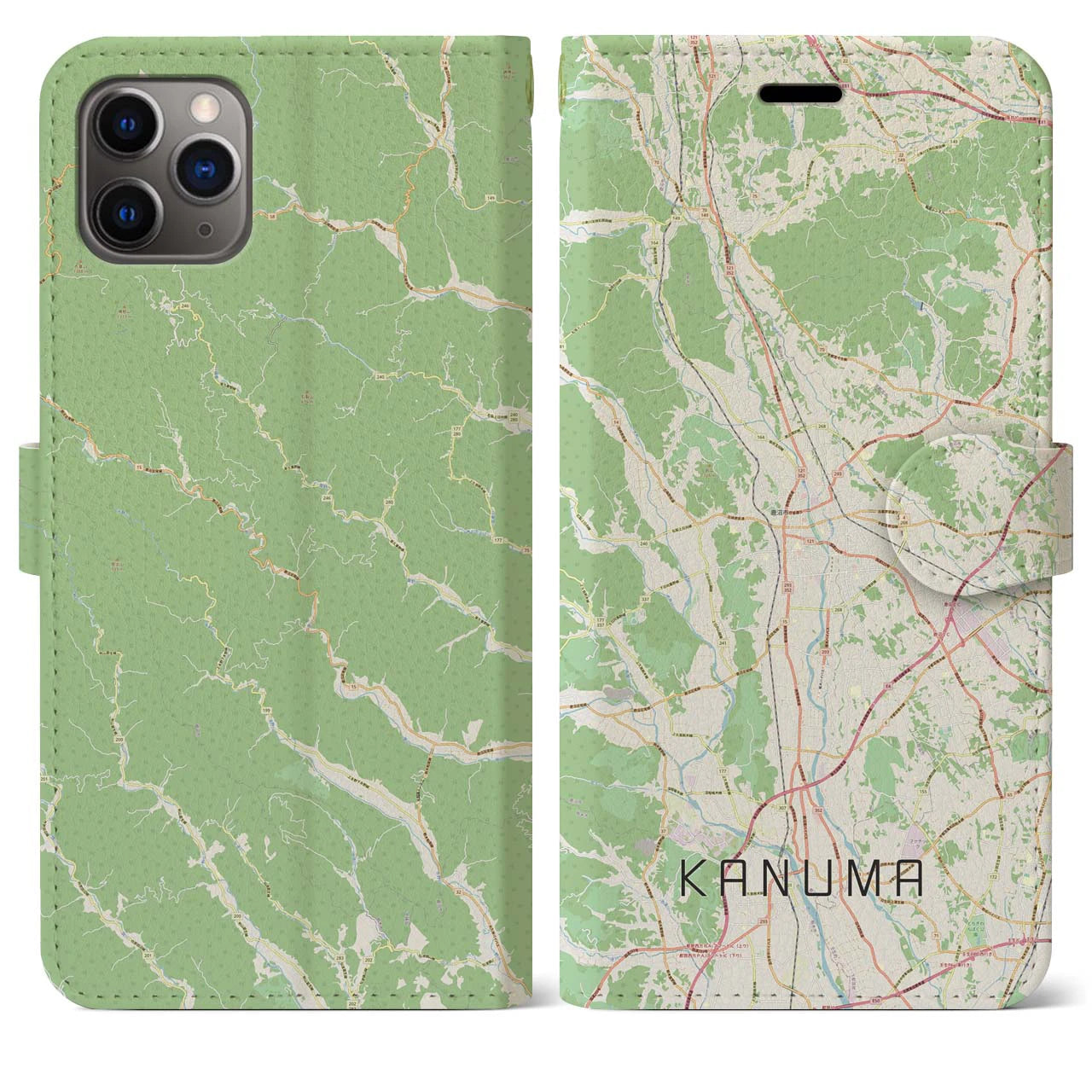 【鹿沼(栃木県)】地図柄iPhoneケース(手帳タイプ)ナチュラル・iPhone 11 Pro Max 用