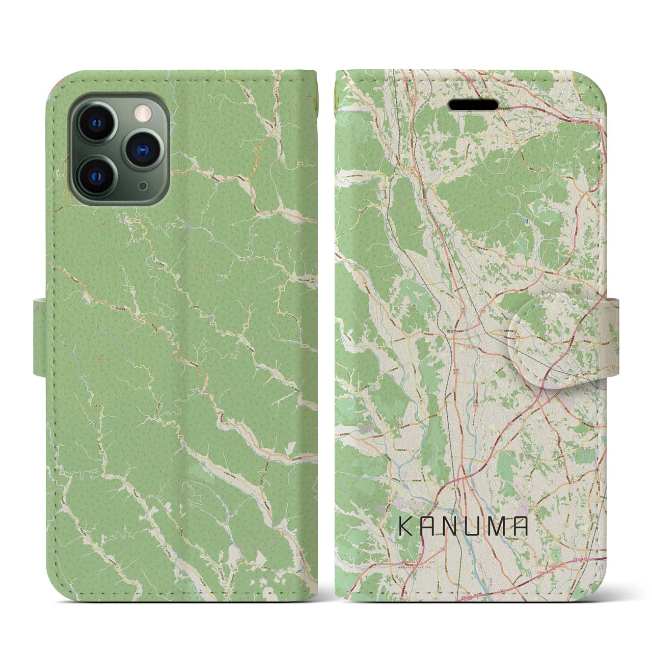 【鹿沼(栃木県)】地図柄iPhoneケース(手帳タイプ)ナチュラル・iPhone 11 Pro 用