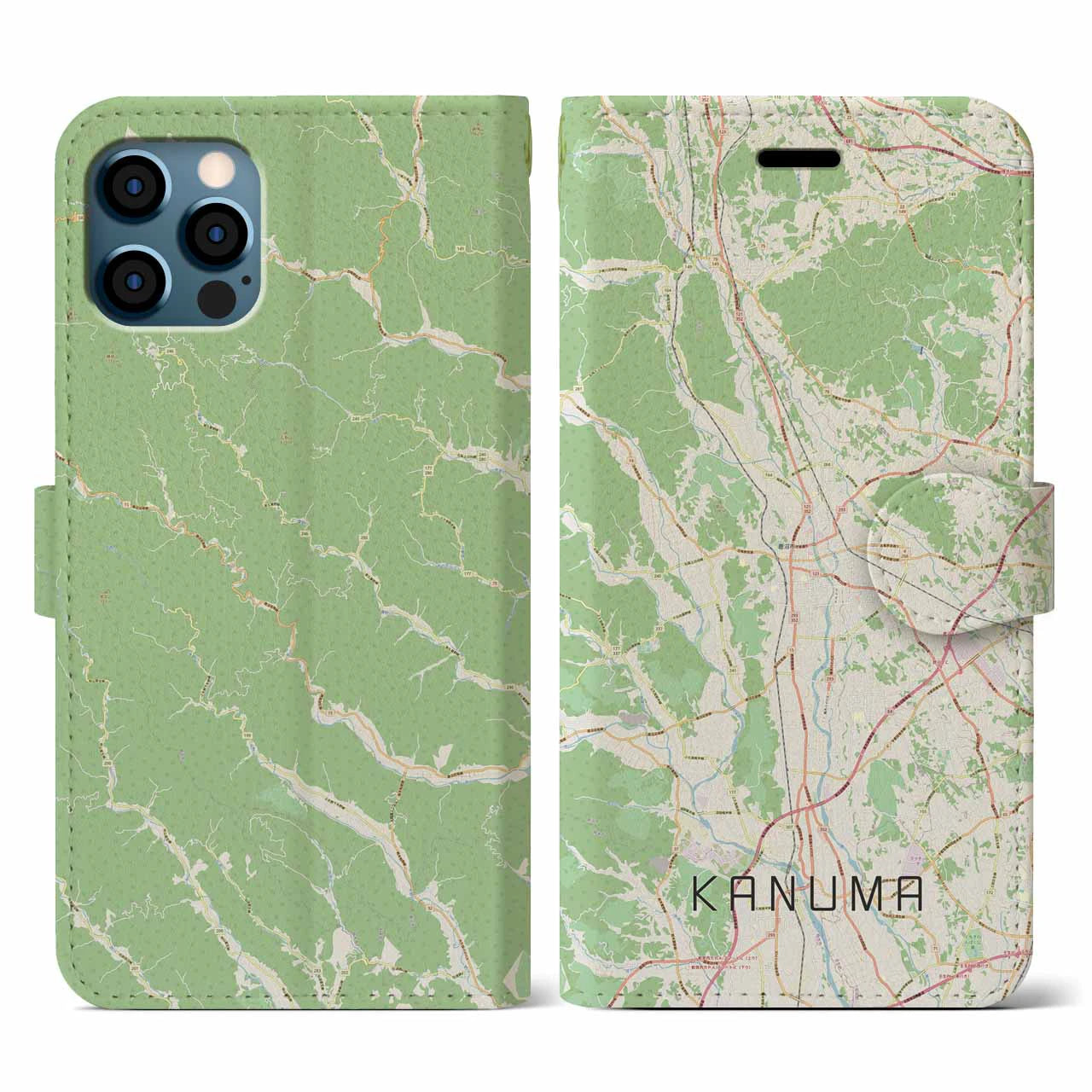 【鹿沼(栃木県)】地図柄iPhoneケース(手帳タイプ)ナチュラル・iPhone 12 / 12 Pro 用