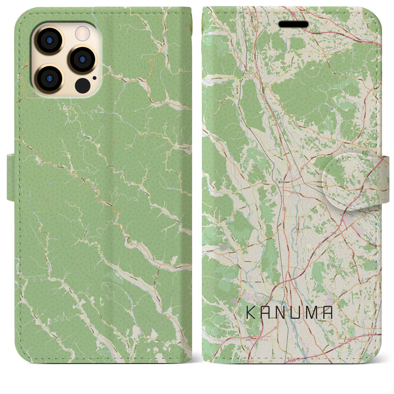 【鹿沼(栃木県)】地図柄iPhoneケース(手帳タイプ)ナチュラル・iPhone 12 Pro Max 用