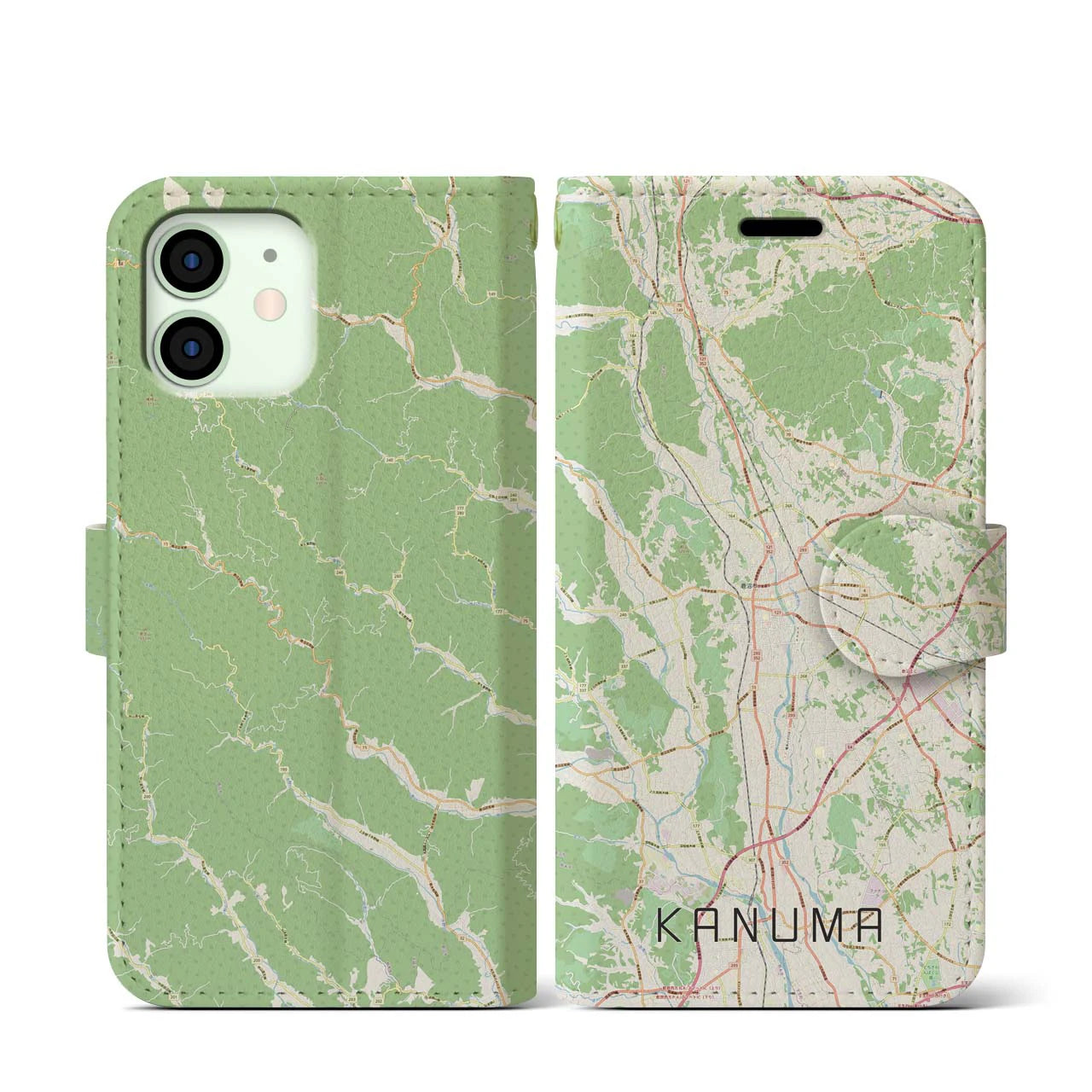 【鹿沼(栃木県)】地図柄iPhoneケース(手帳タイプ)ナチュラル・iPhone 12 mini 用