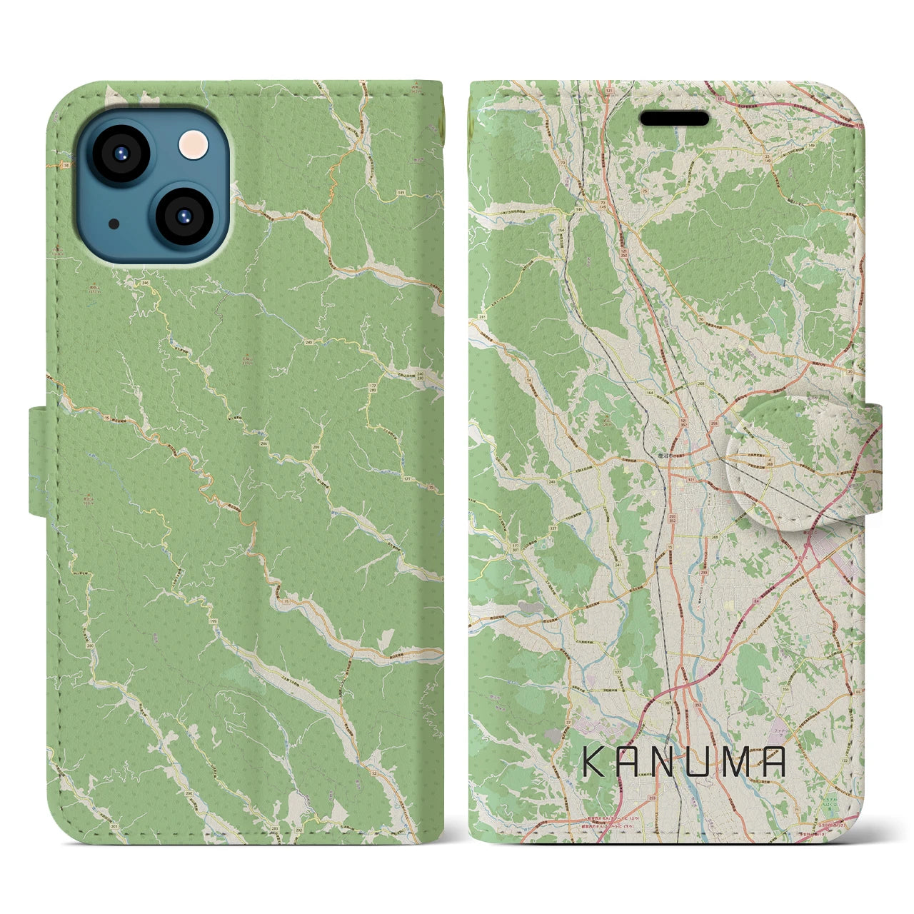 【鹿沼(栃木県)】地図柄iPhoneケース(手帳タイプ)ナチュラル・iPhone 13 用