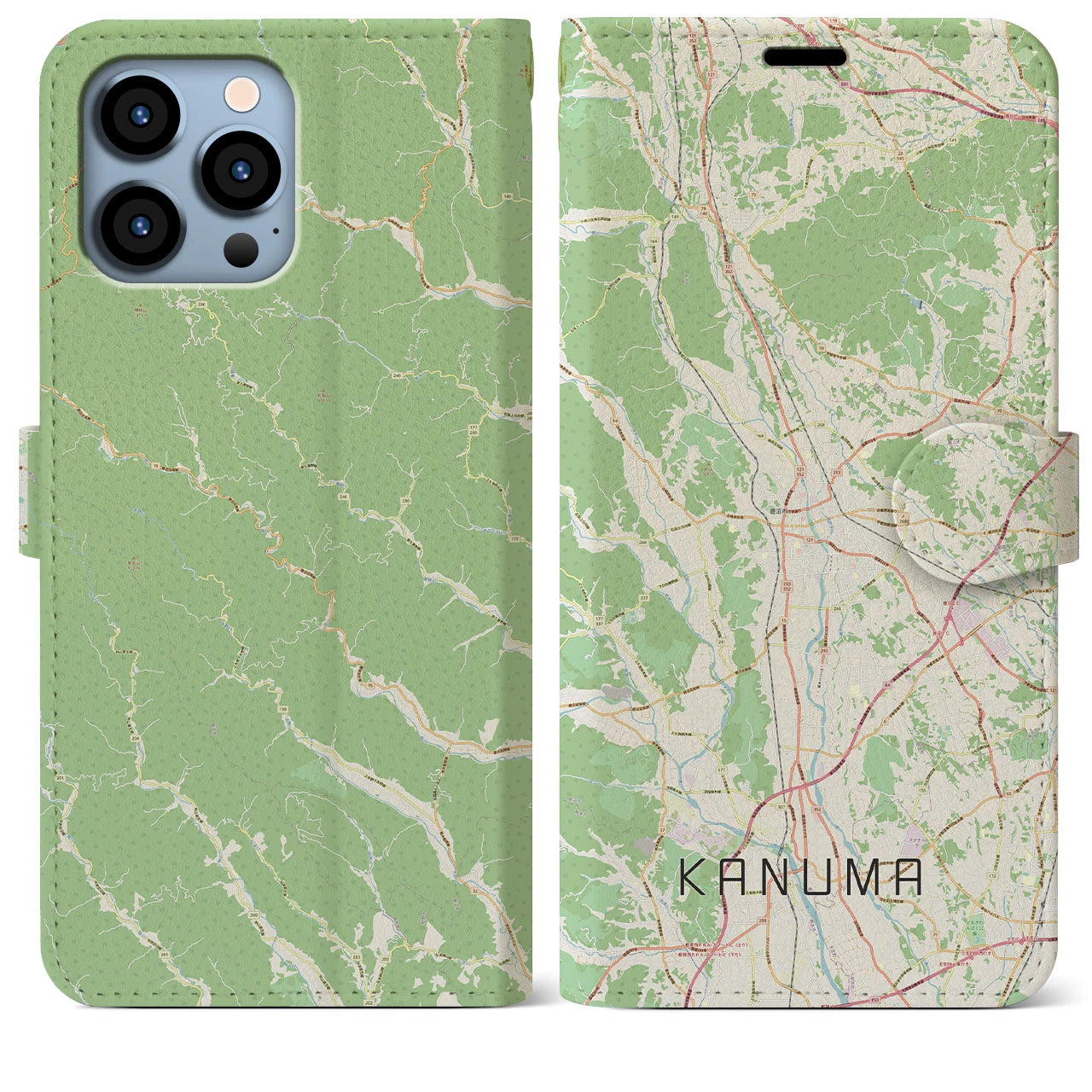 【鹿沼(栃木県)】地図柄iPhoneケース(手帳タイプ)ナチュラル・iPhone 13 Pro Max 用