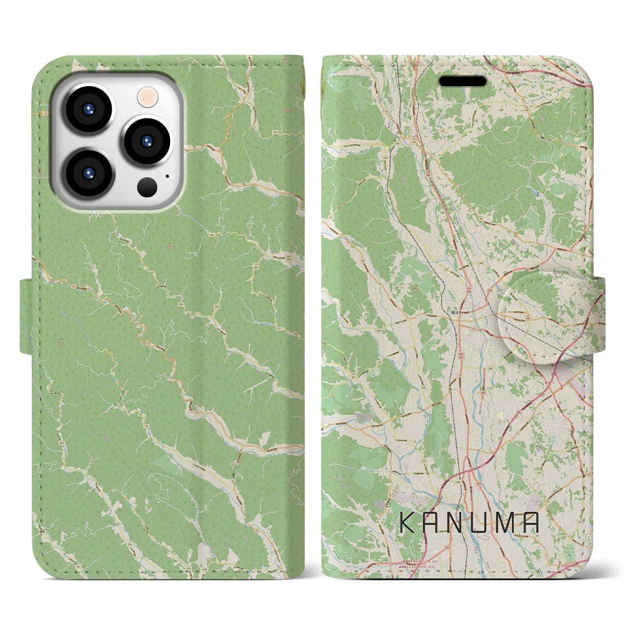 【鹿沼(栃木県)】地図柄iPhoneケース(手帳タイプ)ナチュラル・iPhone 13 Pro 用