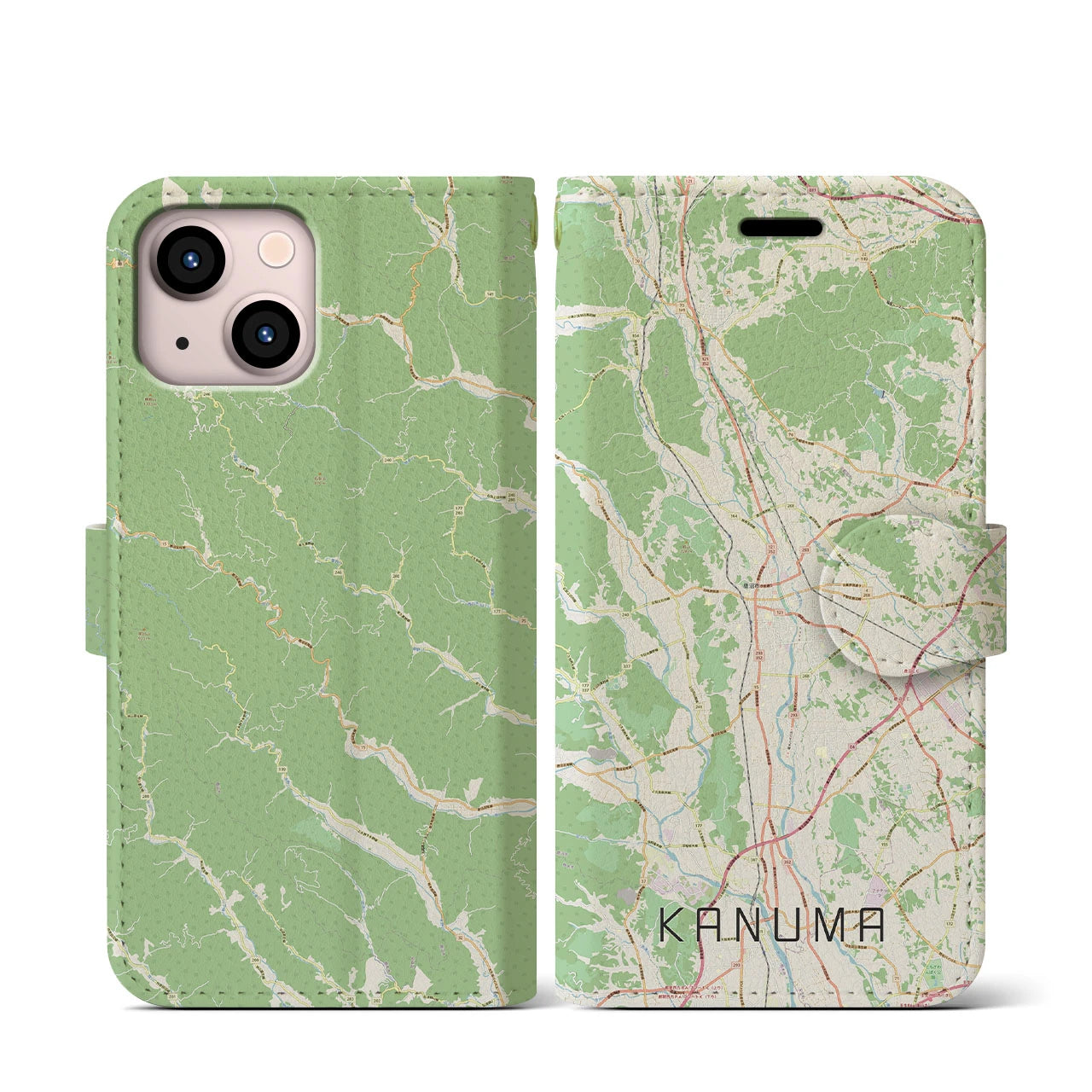 【鹿沼(栃木県)】地図柄iPhoneケース(手帳タイプ)ナチュラル・iPhone 13 mini 用