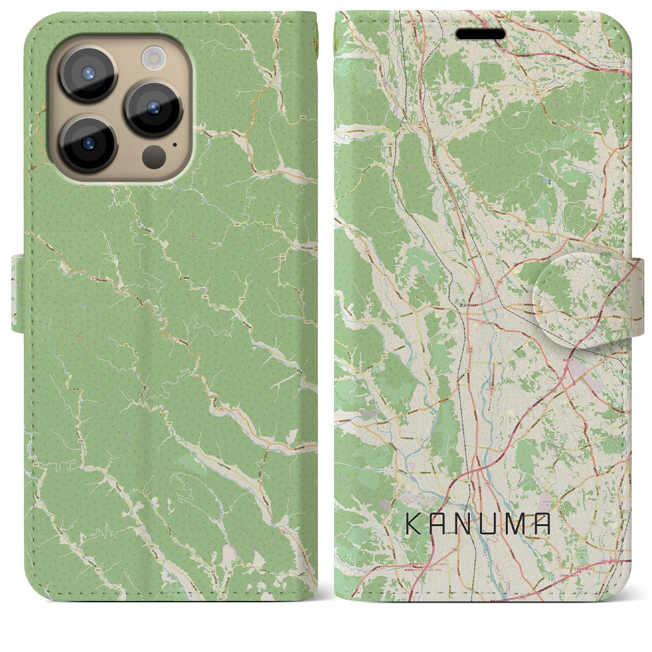 【鹿沼(栃木県)】地図柄iPhoneケース(手帳タイプ)ナチュラル・iPhone 14 Pro Max 用