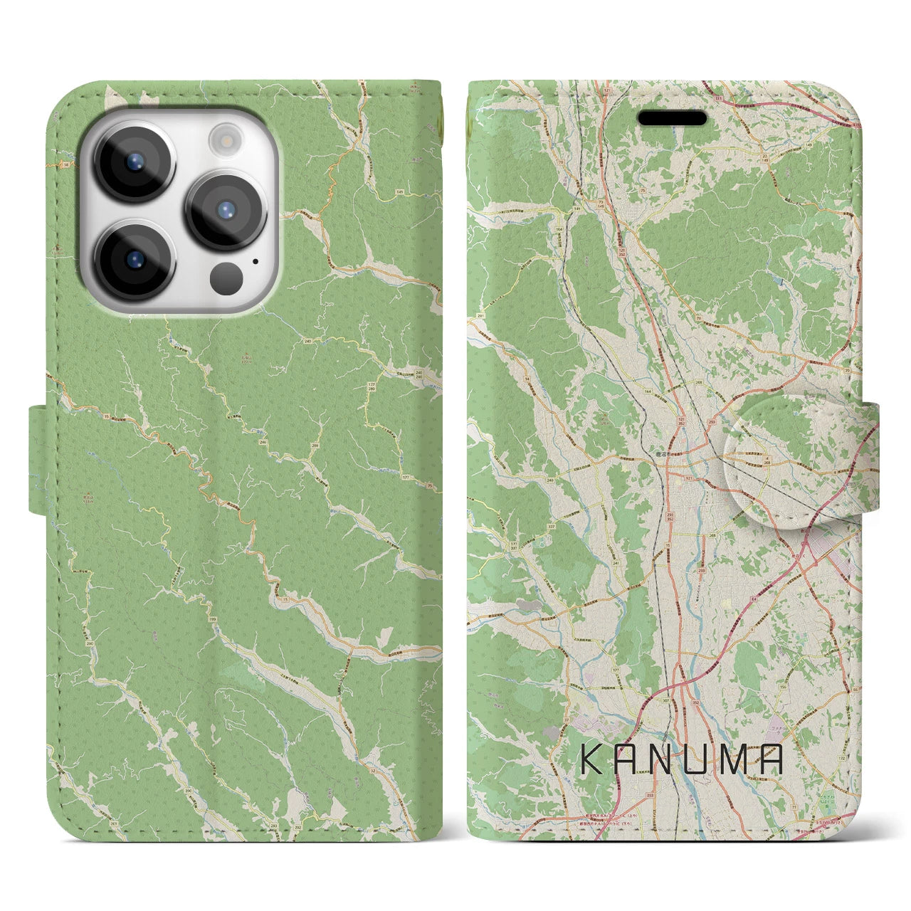 【鹿沼(栃木県)】地図柄iPhoneケース(手帳タイプ)ナチュラル・iPhone 14 Pro 用