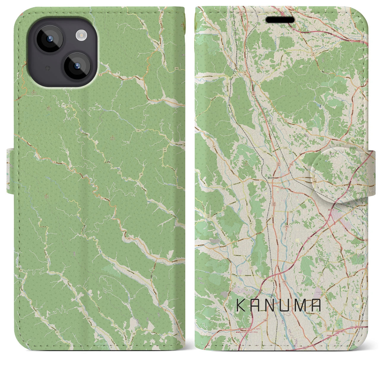 【鹿沼(栃木県)】地図柄iPhoneケース(手帳タイプ)ナチュラル・iPhone 14 Plus 用