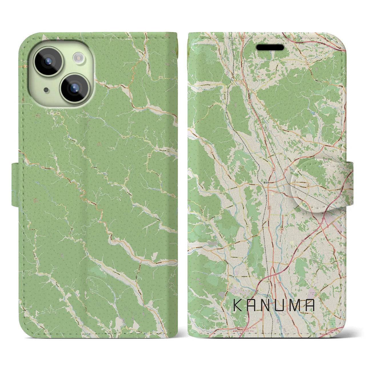 【鹿沼(栃木県)】地図柄iPhoneケース(手帳タイプ)ナチュラル・iPhone 15 用