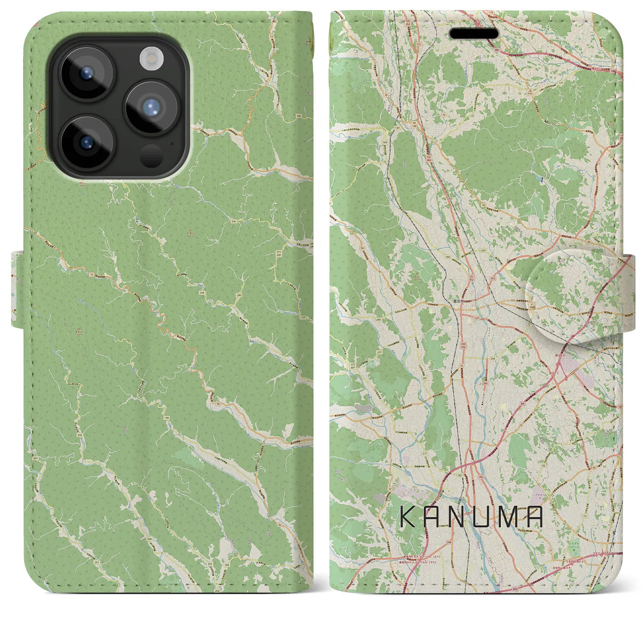 【鹿沼(栃木県)】地図柄iPhoneケース(手帳タイプ)ナチュラル・iPhone 15 Pro Max 用