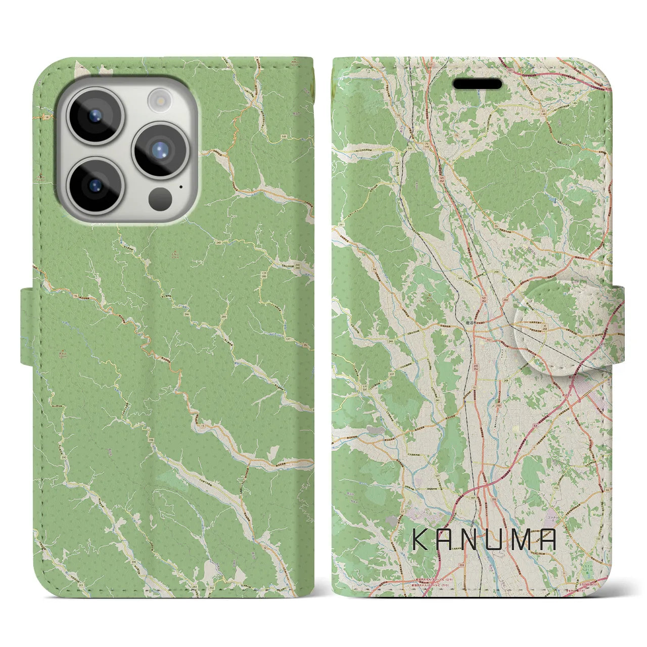 【鹿沼(栃木県)】地図柄iPhoneケース(手帳タイプ)ナチュラル・iPhone 15 Pro 用