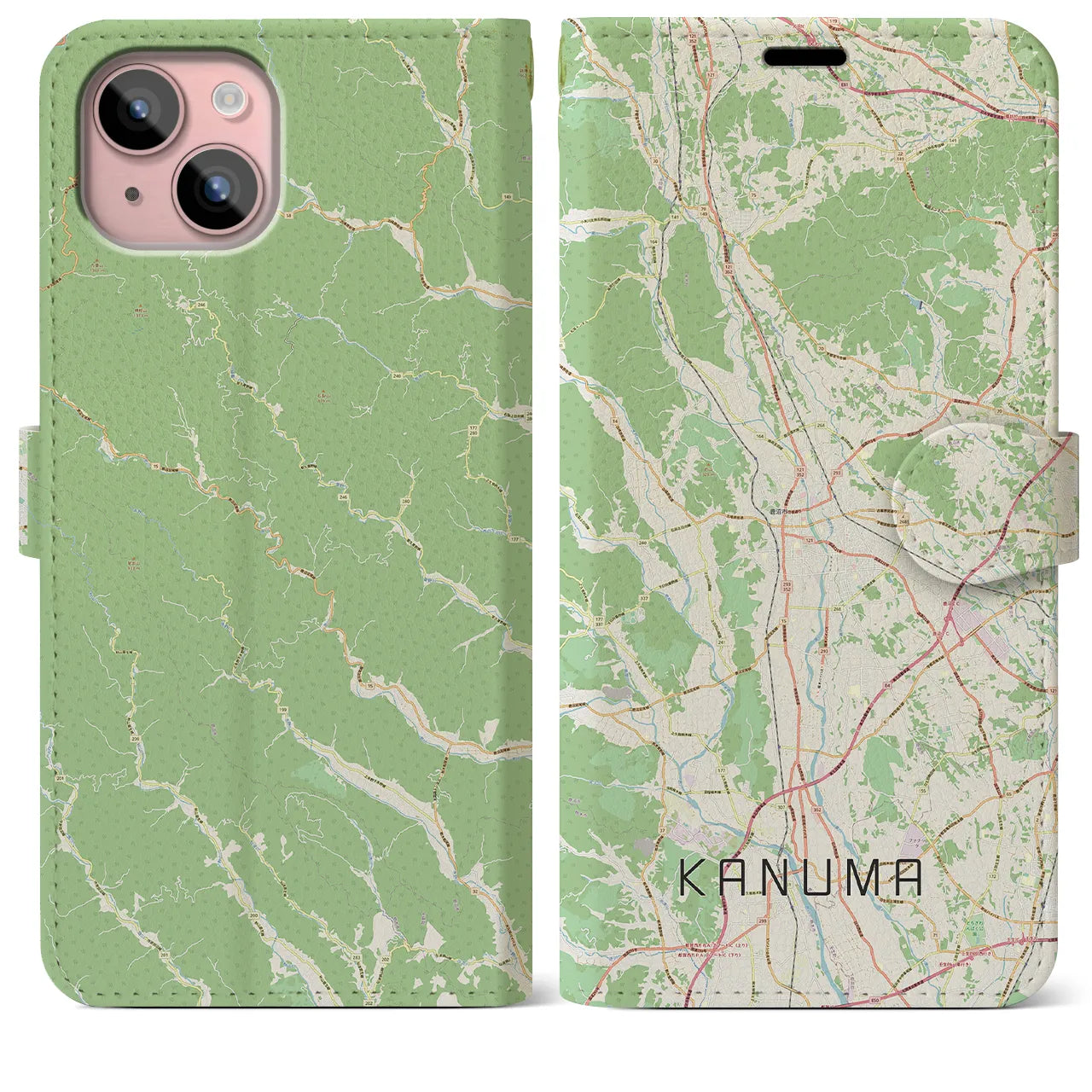 【鹿沼(栃木県)】地図柄iPhoneケース(手帳タイプ)ナチュラル・iPhone 15 Plus 用