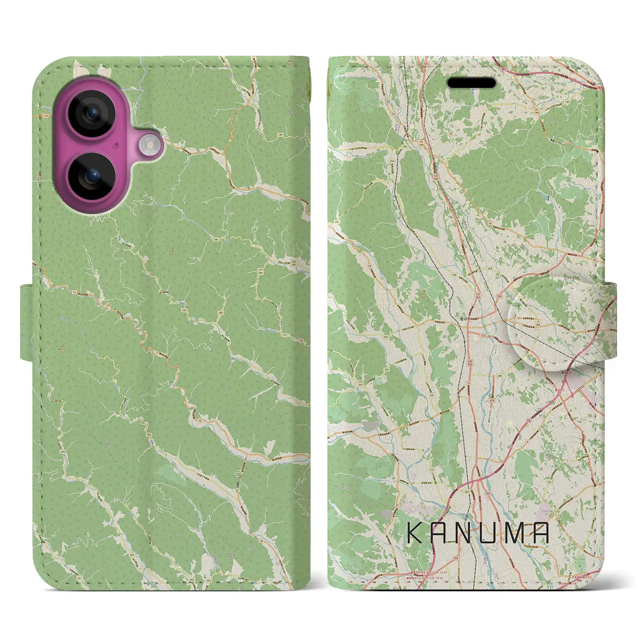 【鹿沼(栃木県)】地図柄iPhoneケース(手帳タイプ)ナチュラル・iPhone 16 Pro 用