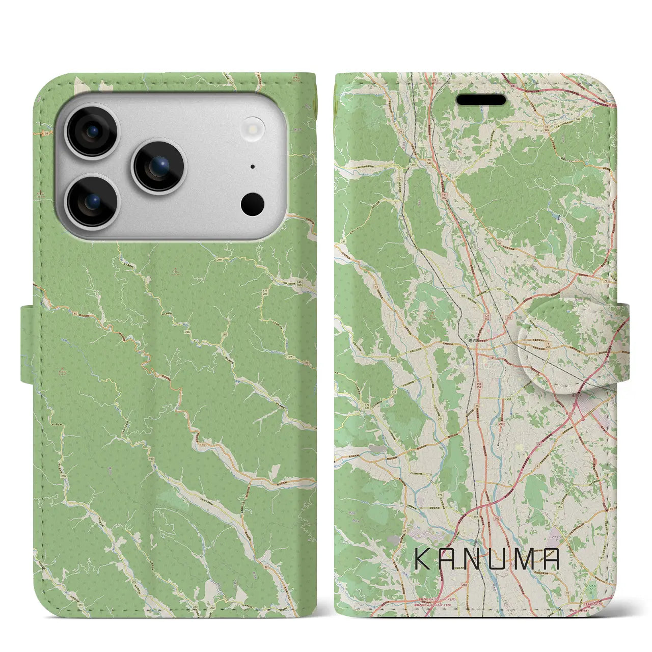 【鹿沼(栃木県)】地図柄iPhoneケース(手帳タイプ)モノトーン・iPhone 17 Pro Max 用