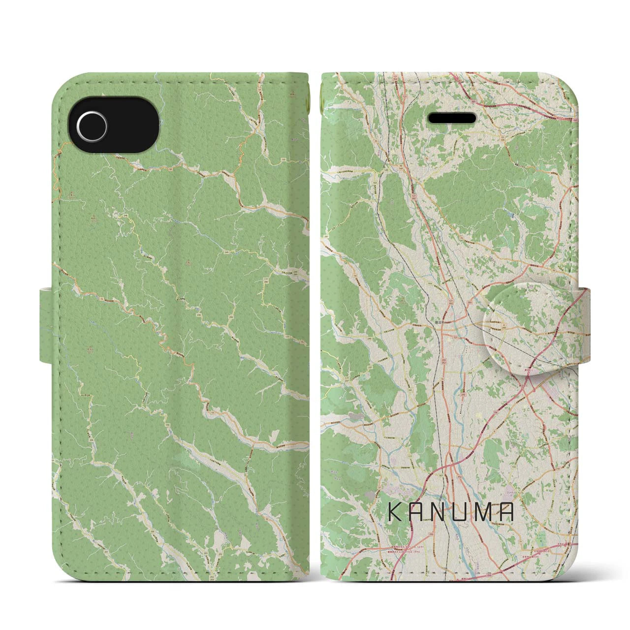 【鹿沼(栃木県)】地図柄iPhoneケース(手帳タイプ)ナチュラル・iPhone SE(第3 / 第2世代) / 8 / 7 / 6s / 6 用