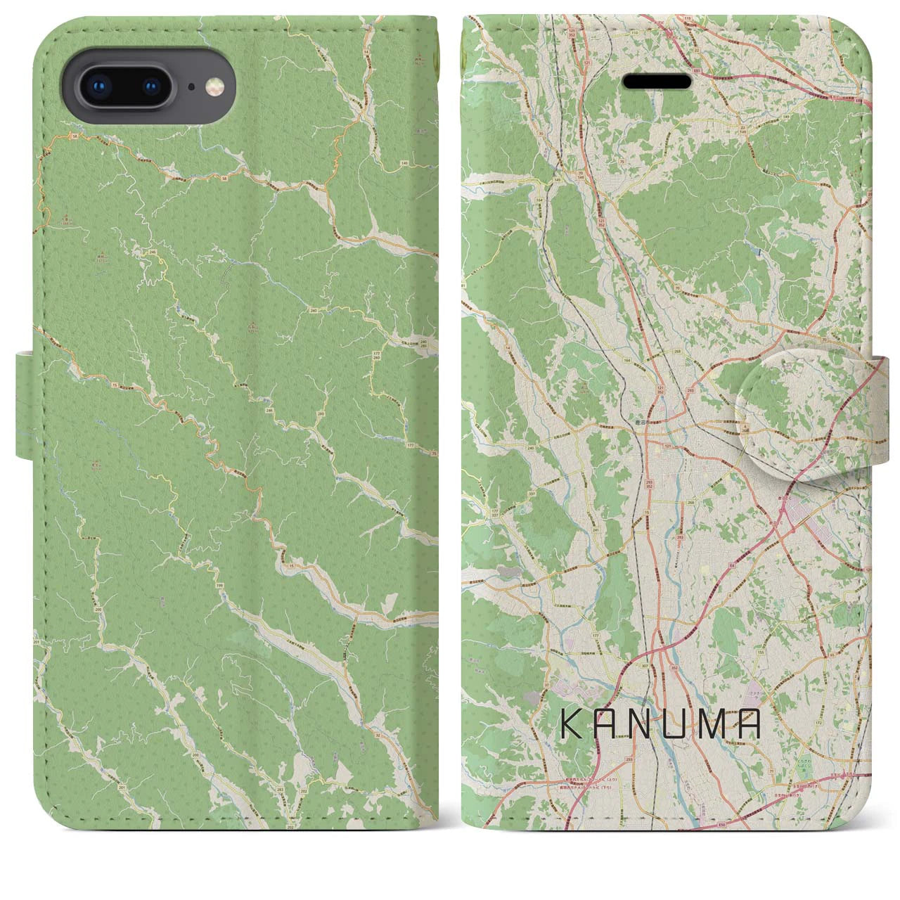 【鹿沼(栃木県)】地図柄iPhoneケース(手帳タイプ)ナチュラル・iPhone 8Plus /7Plus / 6sPlus / 6Plus 用