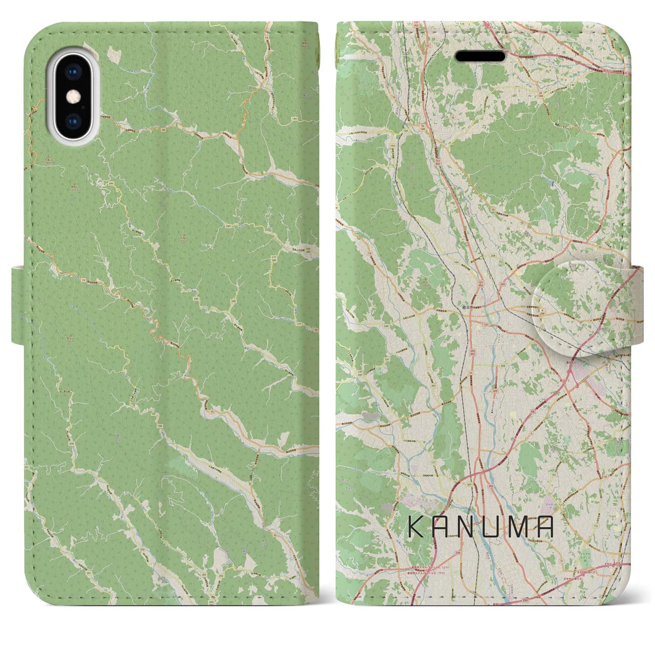 【鹿沼(栃木県)】地図柄iPhoneケース(手帳タイプ)ナチュラル・iPhone XS Max 用