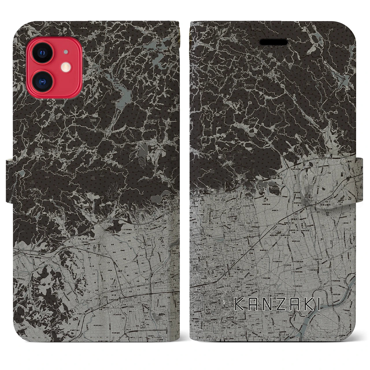 【神埼(佐賀県)】地図柄iPhoneケース(手帳タイプ)モノトーン・iPhone 11 用