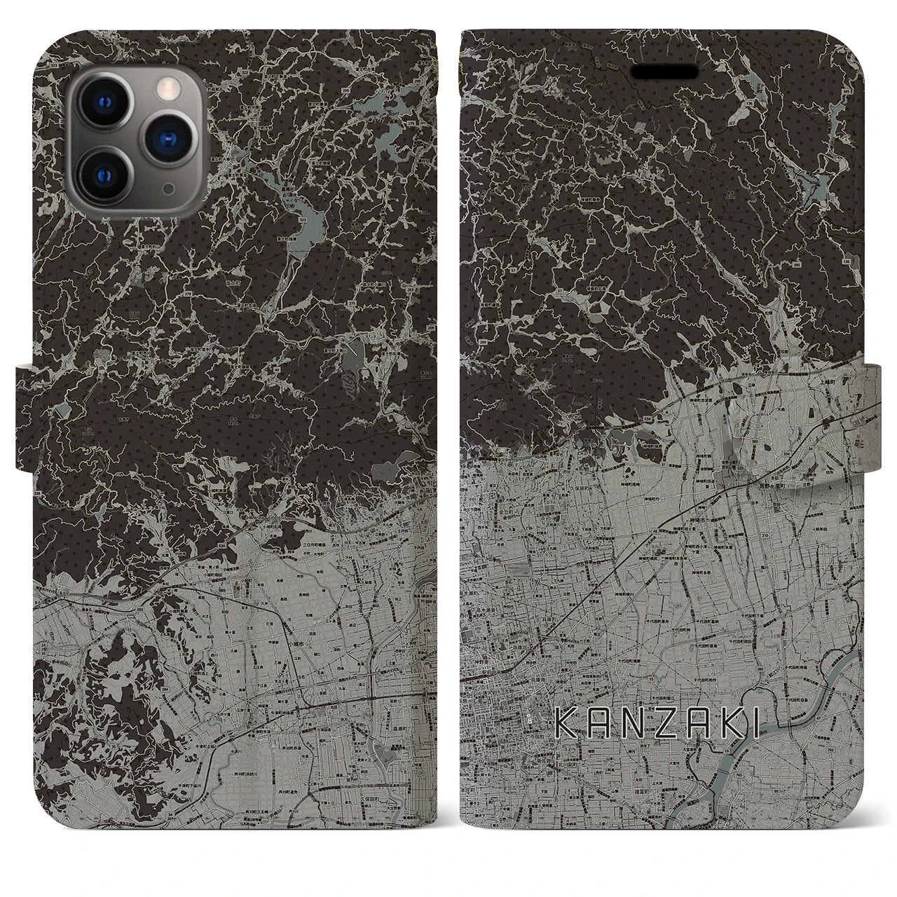 【神埼(佐賀県)】地図柄iPhoneケース(手帳タイプ)モノトーン・iPhone 11 Pro Max 用