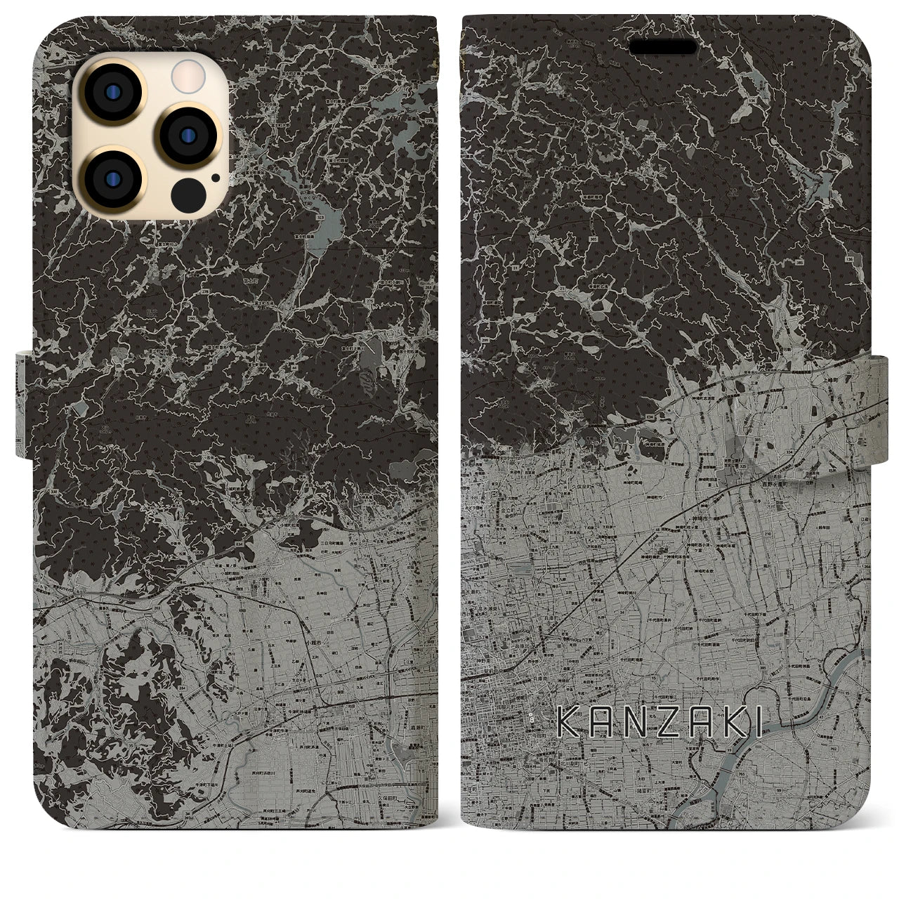 【神埼(佐賀県)】地図柄iPhoneケース(手帳タイプ)モノトーン・iPhone 12 Pro Max 用