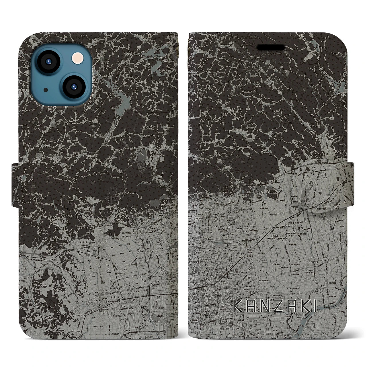【神埼(佐賀県)】地図柄iPhoneケース(手帳タイプ)モノトーン・iPhone 13 用