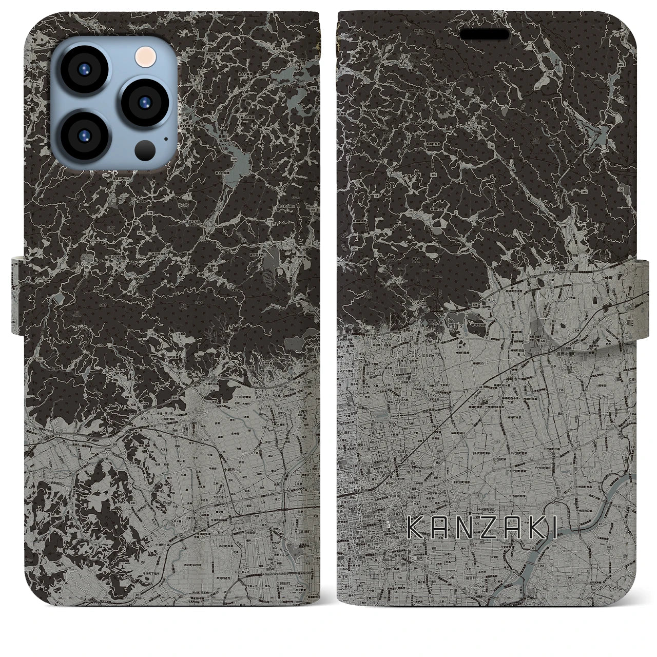 【神埼(佐賀県)】地図柄iPhoneケース(手帳タイプ)モノトーン・iPhone 13 Pro Max 用