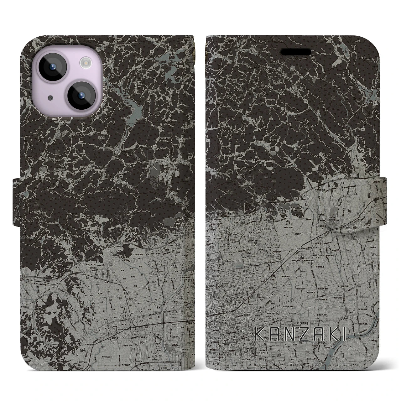 【神埼(佐賀県)】地図柄iPhoneケース(手帳タイプ)モノトーン・iPhone 14 用