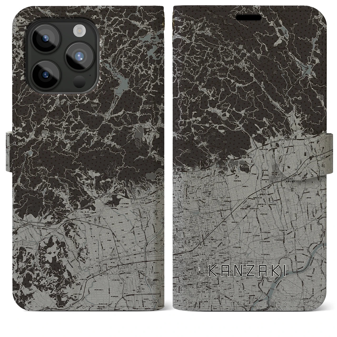 【神埼(佐賀県)】地図柄iPhoneケース(手帳タイプ)モノトーン・iPhone 15 Pro Max 用