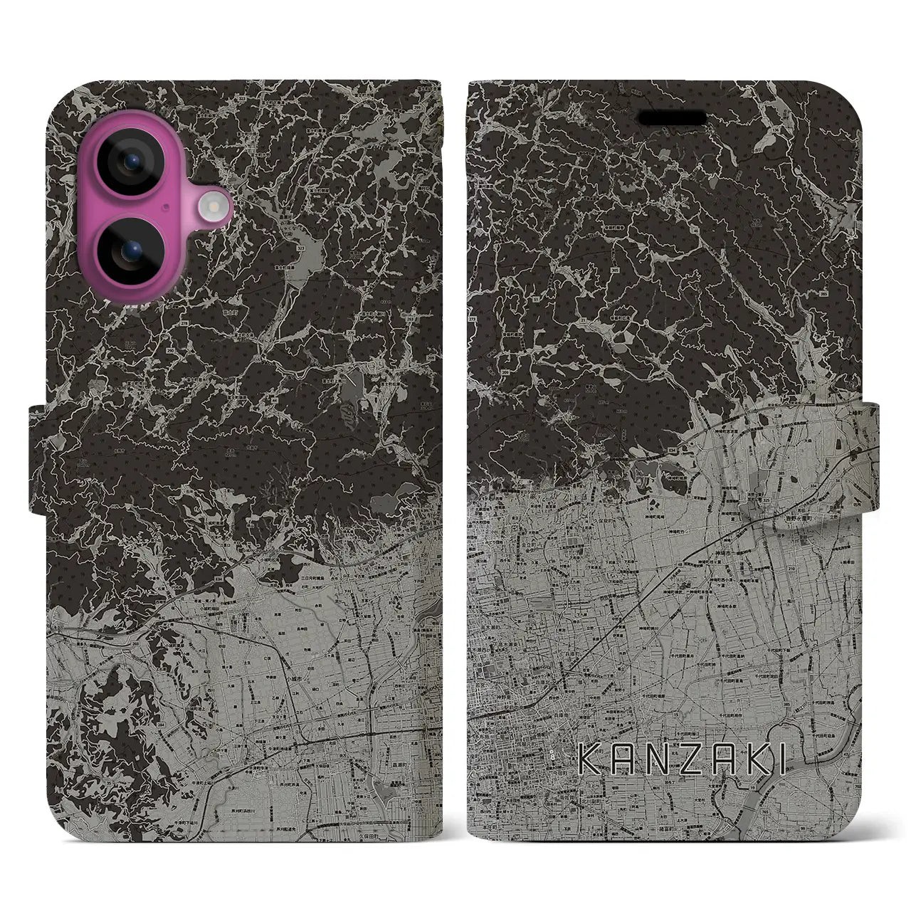 【神埼(佐賀県)】地図柄iPhoneケース(手帳タイプ)モノトーン・iPhone 16 Pro 用