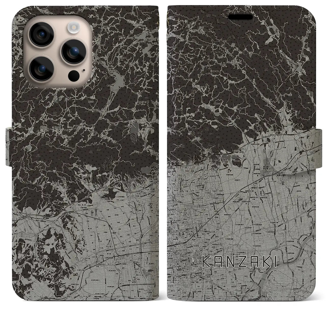 【神埼(佐賀県)】地図柄iPhoneケース(手帳タイプ)モノトーン・iPhone 16 Plus 用