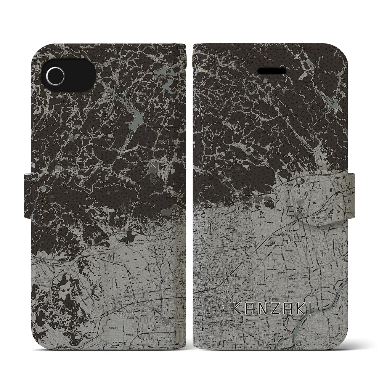 【神埼(佐賀県)】地図柄iPhoneケース(手帳タイプ)モノトーン・iPhone SE(第3 / 第2世代) / 8 / 7 / 6s / 6 用