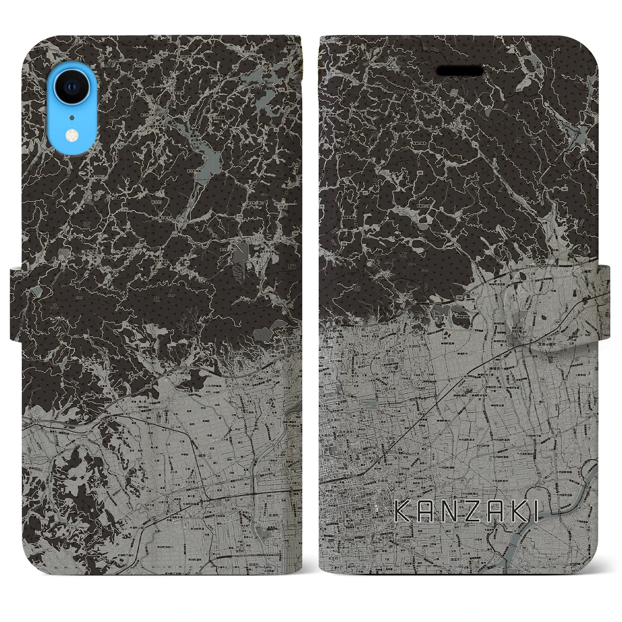 【神埼(佐賀県)】地図柄iPhoneケース(手帳タイプ)モノトーン・iPhone XR 用