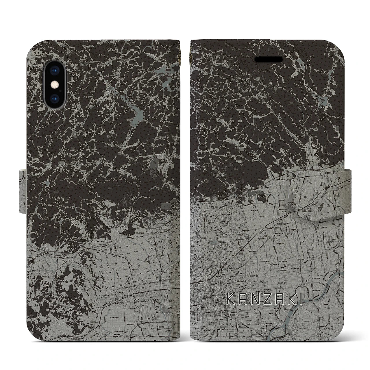 【神埼(佐賀県)】地図柄iPhoneケース(手帳タイプ)モノトーン・iPhone XS / X 用