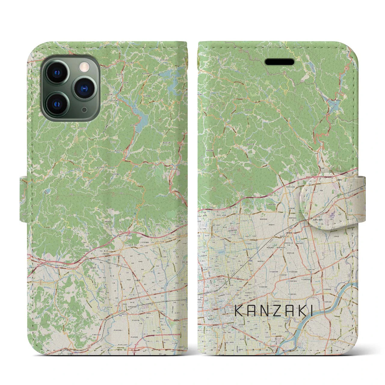 【神埼(佐賀県)】地図柄iPhoneケース(手帳タイプ)ナチュラル・iPhone 11 Pro 用