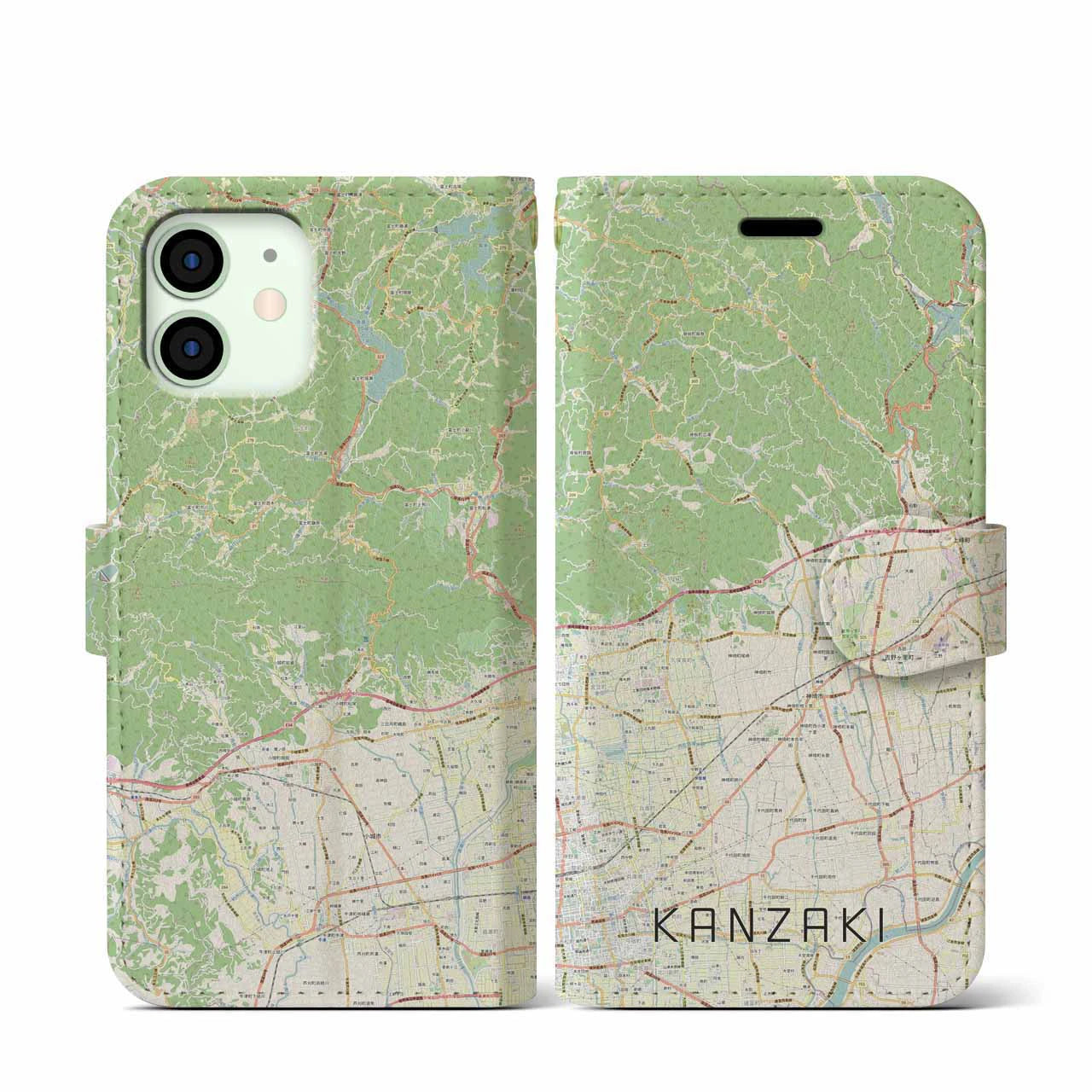 【神埼(佐賀県)】地図柄iPhoneケース(手帳タイプ)ナチュラル・iPhone 12 mini 用