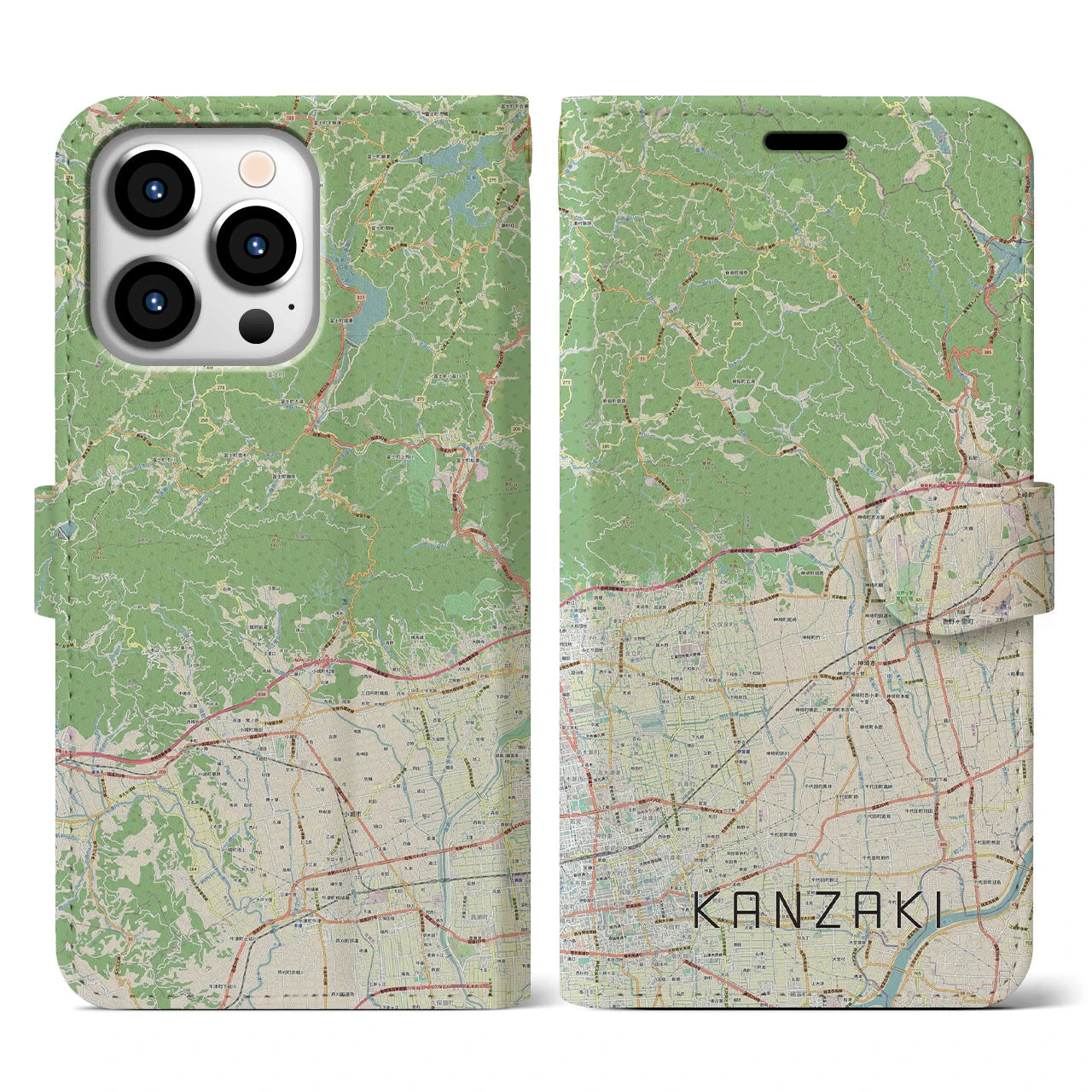 【神埼(佐賀県)】地図柄iPhoneケース(手帳タイプ)ナチュラル・iPhone 13 Pro 用