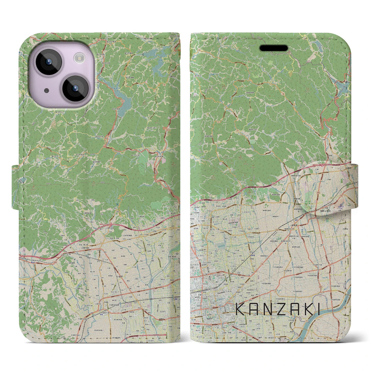 【神埼(佐賀県)】地図柄iPhoneケース(手帳タイプ)ナチュラル・iPhone 14 用