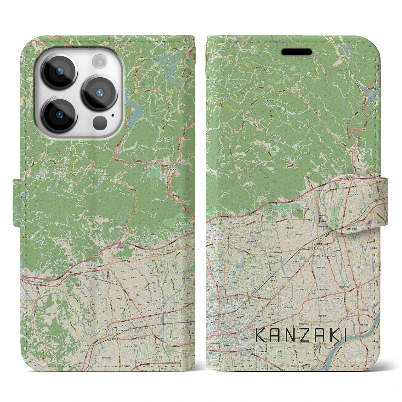 【神埼(佐賀県)】地図柄iPhoneケース(手帳タイプ)ナチュラル・iPhone 14 Pro 用