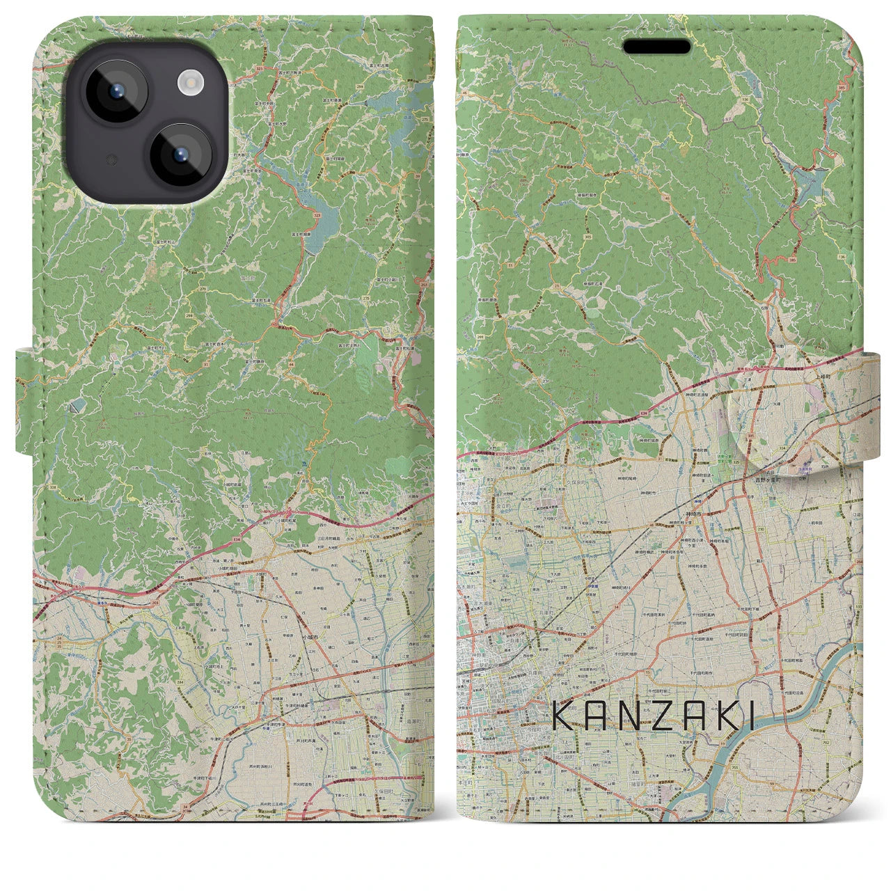 【神埼(佐賀県)】地図柄iPhoneケース(手帳タイプ)ナチュラル・iPhone 14 Plus 用