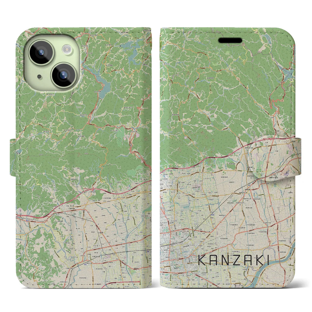 【神埼(佐賀県)】地図柄iPhoneケース(手帳タイプ)ナチュラル・iPhone 15 用