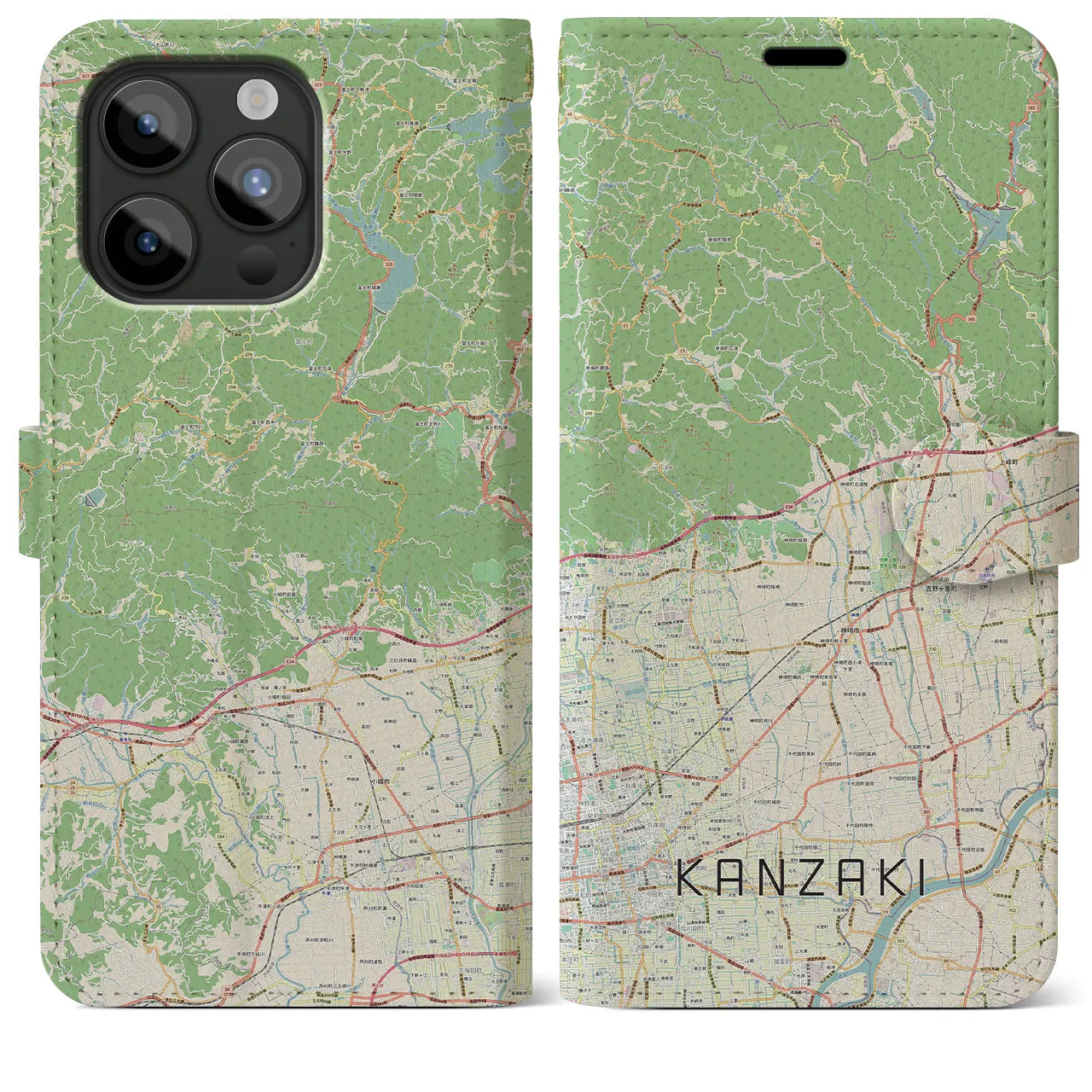 【神埼(佐賀県)】地図柄iPhoneケース(手帳タイプ)ナチュラル・iPhone 15 Pro Max 用
