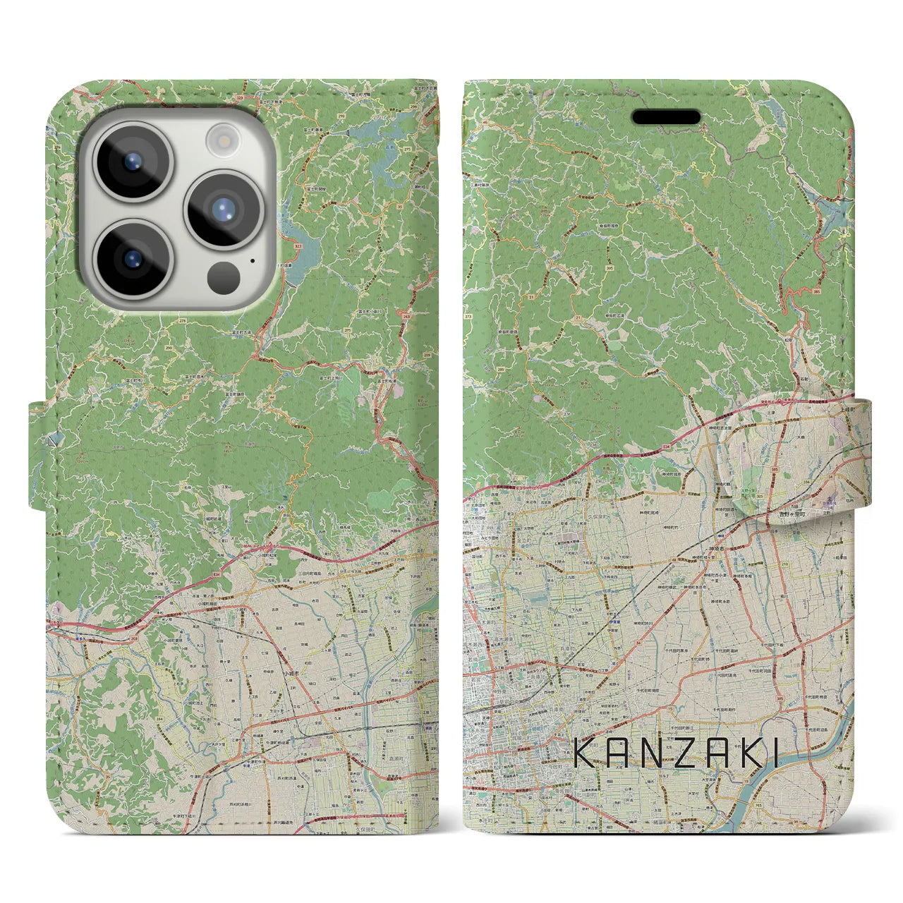 【神埼(佐賀県)】地図柄iPhoneケース(手帳タイプ)ナチュラル・iPhone 15 Pro 用