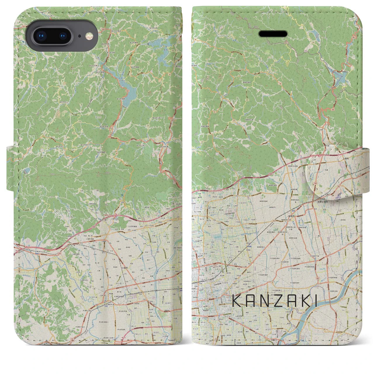 【神埼(佐賀県)】地図柄iPhoneケース(手帳タイプ)ナチュラル・iPhone 8Plus /7Plus / 6sPlus / 6Plus 用
