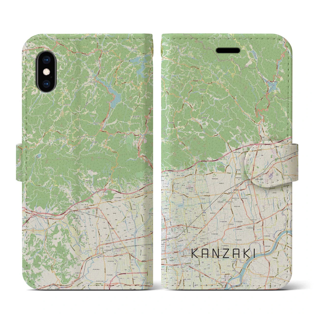【神埼(佐賀県)】地図柄iPhoneケース(手帳タイプ)ナチュラル・iPhone XS / X 用